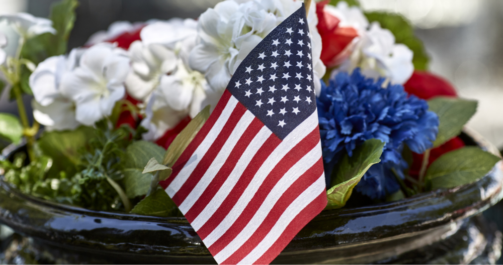 patriotic bouquet of flowers with american flag greenstreet gardens